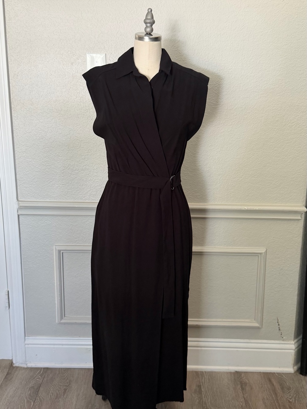 Mango Black Sleeveless Collared Wrap Dress